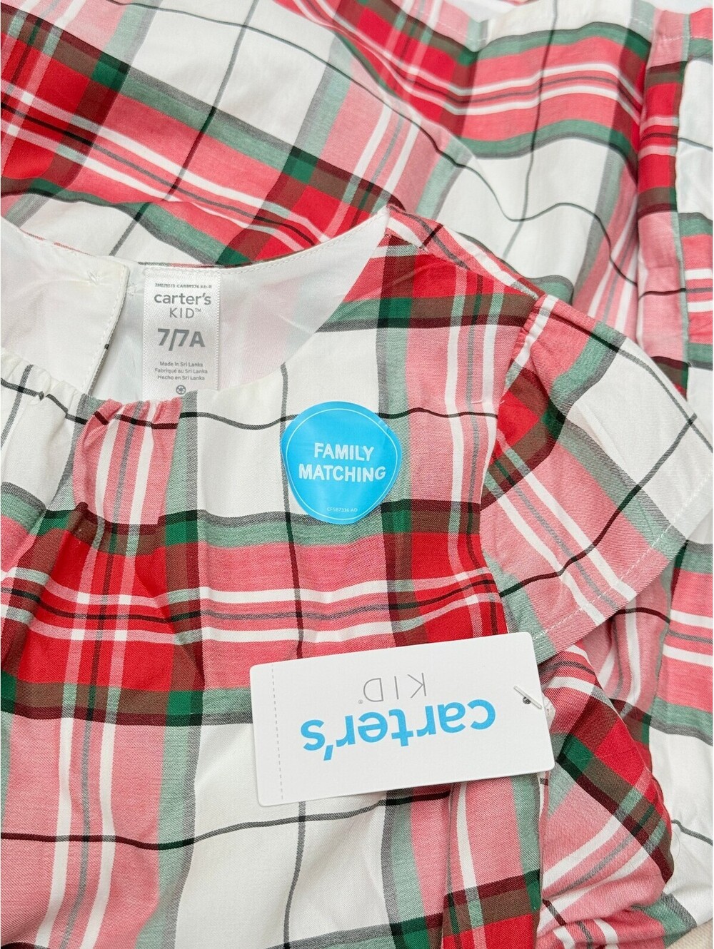 Carter’s Girls 7 Plaid Christmas Holiday Dress Red Green Family Matching NWT